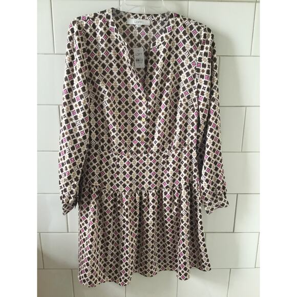 LOFT Geo Split Neck Flare Dress New Womens Size 2 - Picture 3 of 9